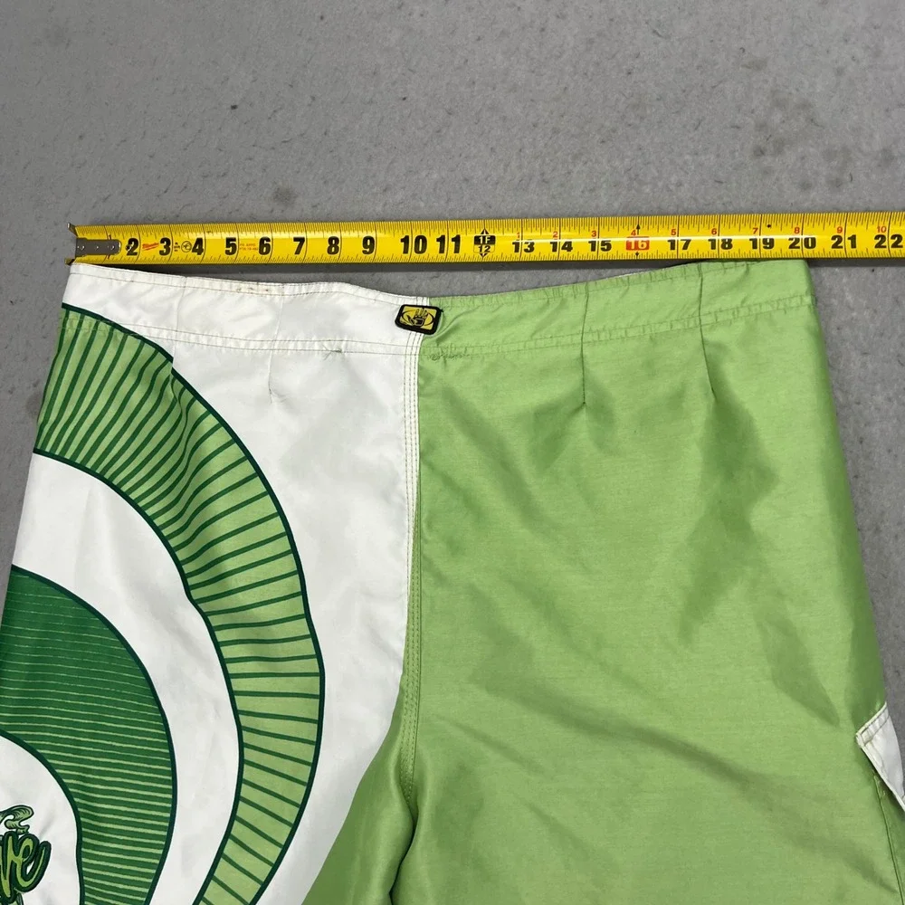 Vintage Y2K Body Glove Mens Board Shorts Green White Embroidered Swim Trunks 40‎